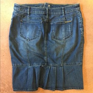 Pilcro and The Letterpress Jean skirt.